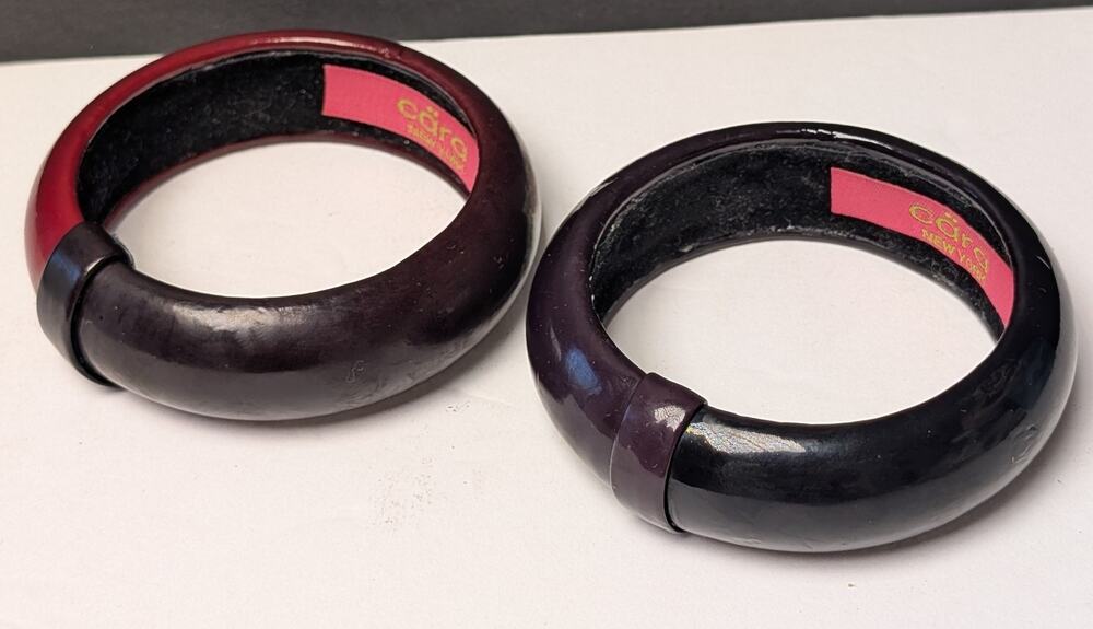 Vtg CARA NY Ombre BANGLE BRACELETS 2 Raspberry/Black Plum/Black Chunky 80s GC